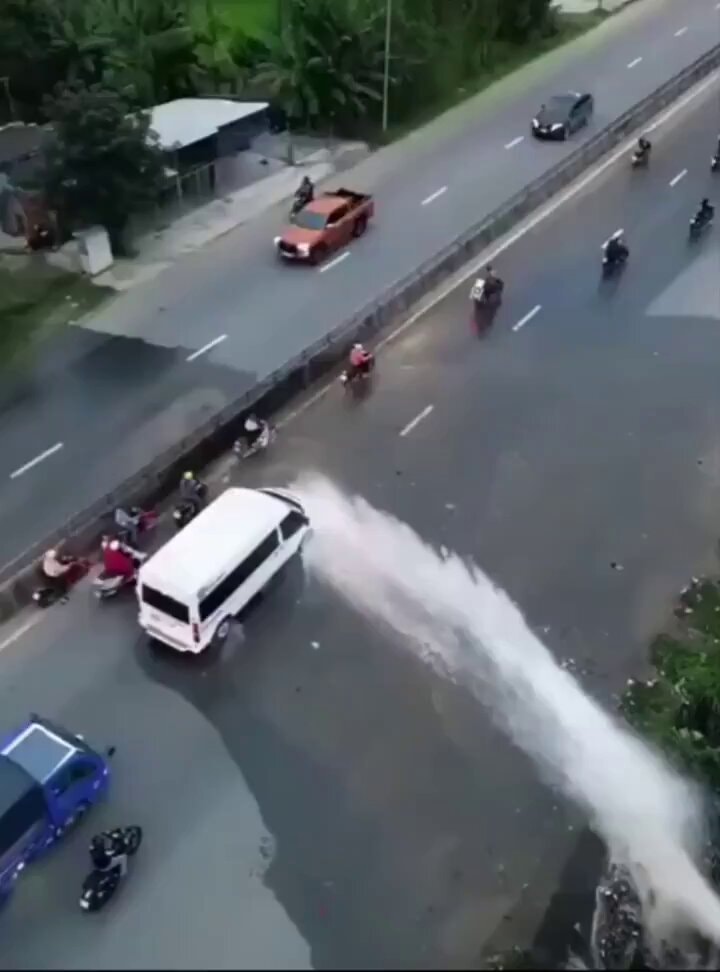 Water spray on highway