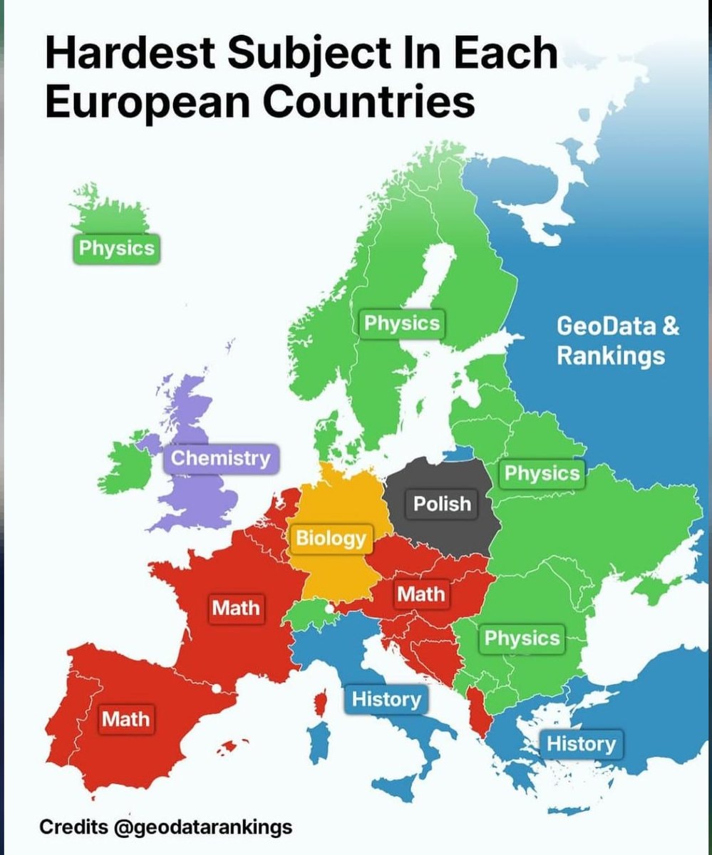 Hardest subject in each European country (photo 2 of 2)