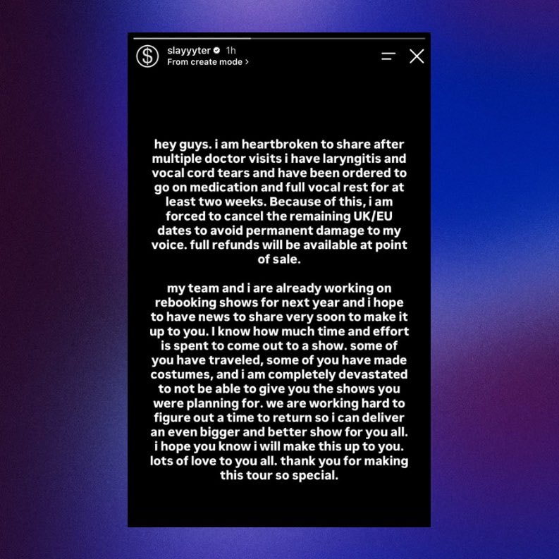 Slayyyter UK/EU tour cancelled (photo 2 of 2)