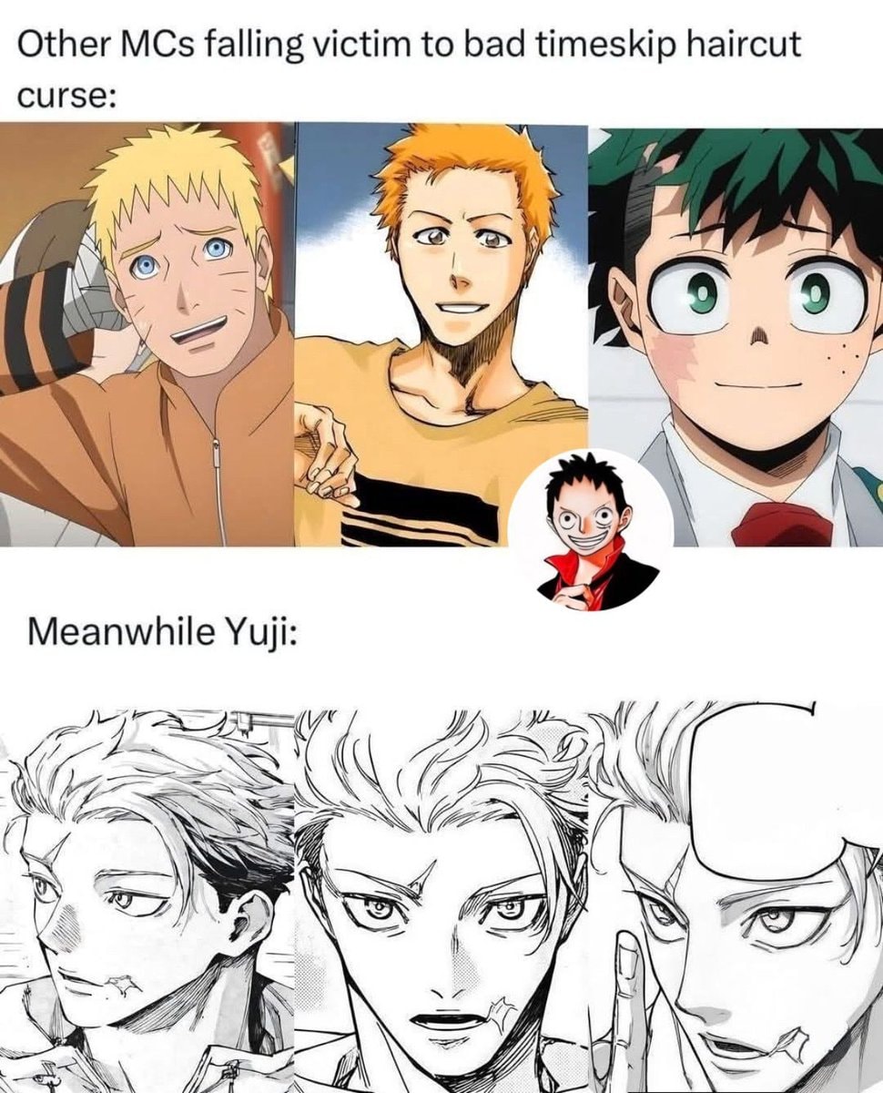Yuji vs bad timeskip haircuts meme