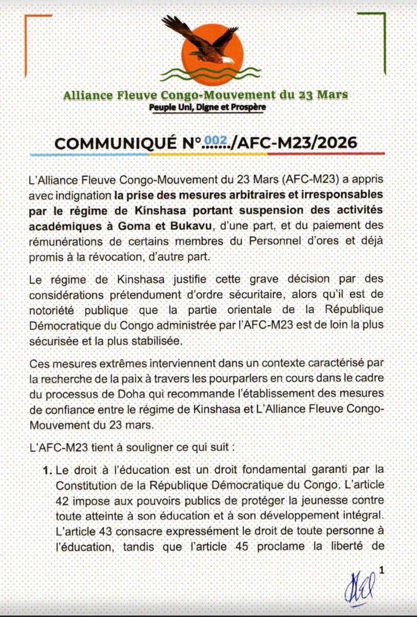 AFC-M23 Communiqué on Academic Support