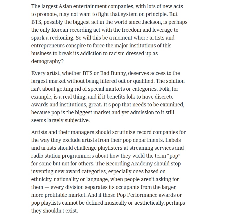 BTS Grammy withdrawal New York Times opinion