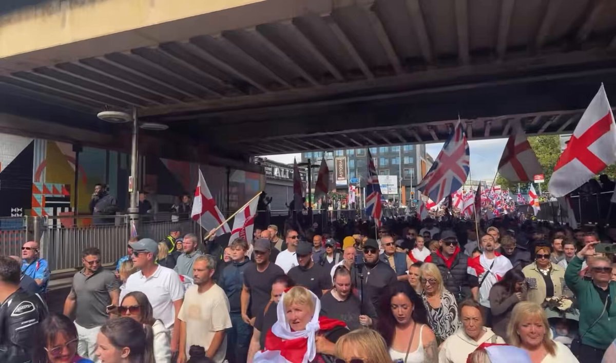 Portsmouth protest English Union Jack flags