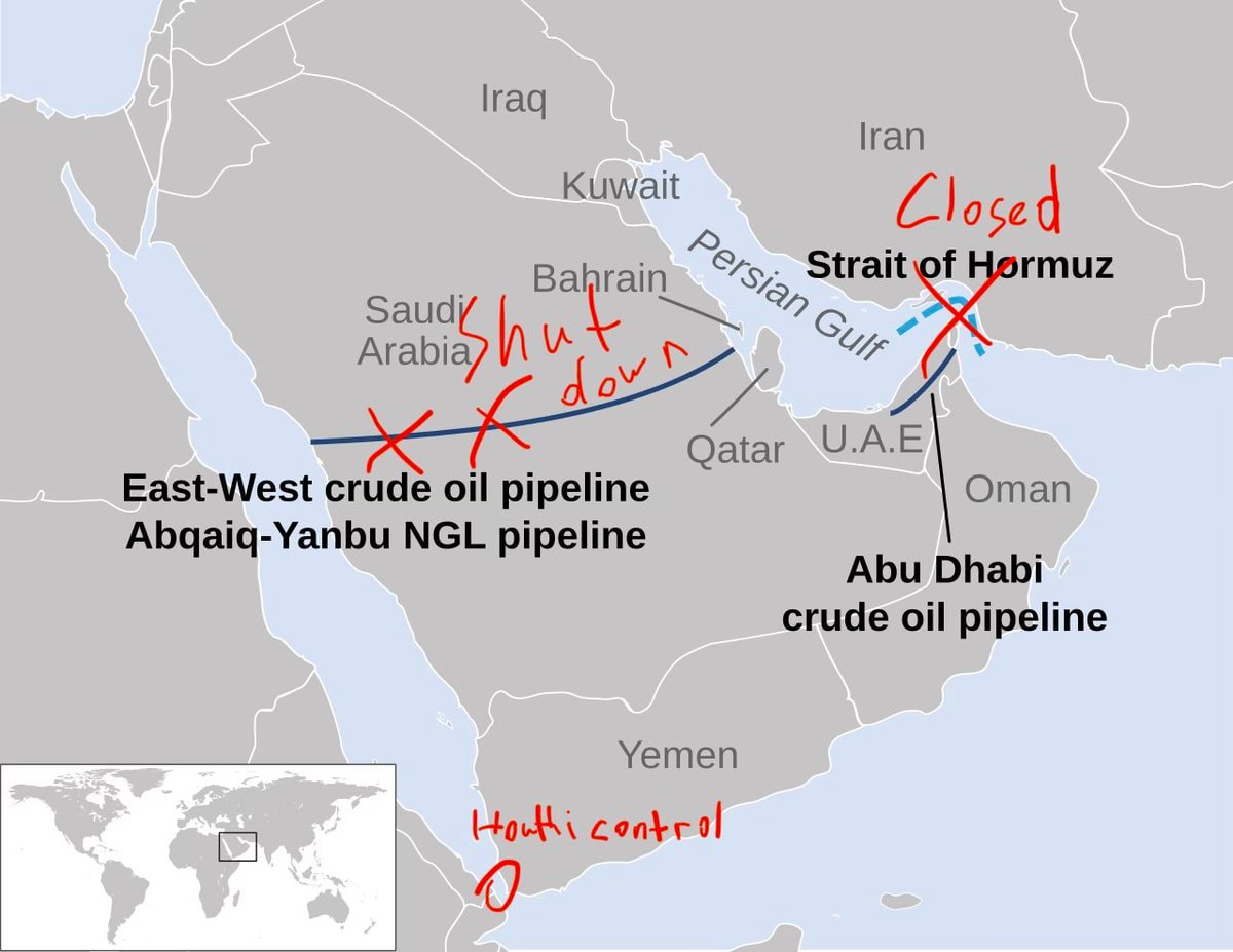 Saudi East-West pipeline shut down map
