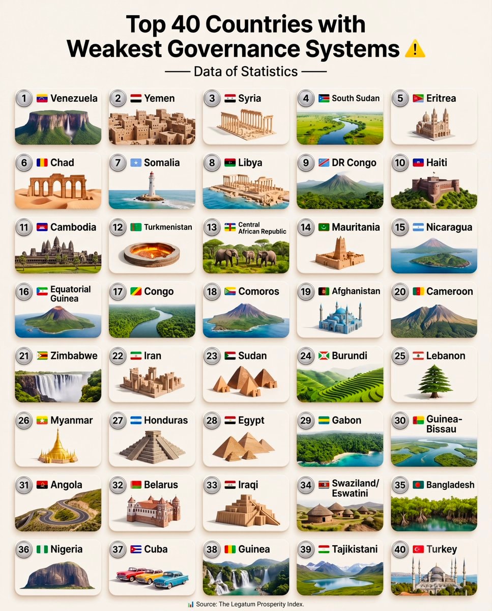 Top 40 Countries with Weakest Governance Systems