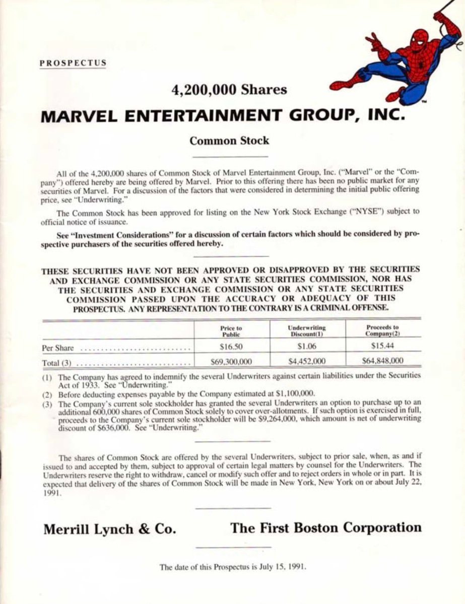 Spider-Man on Marvel’s 1991 IPO Prospectus
