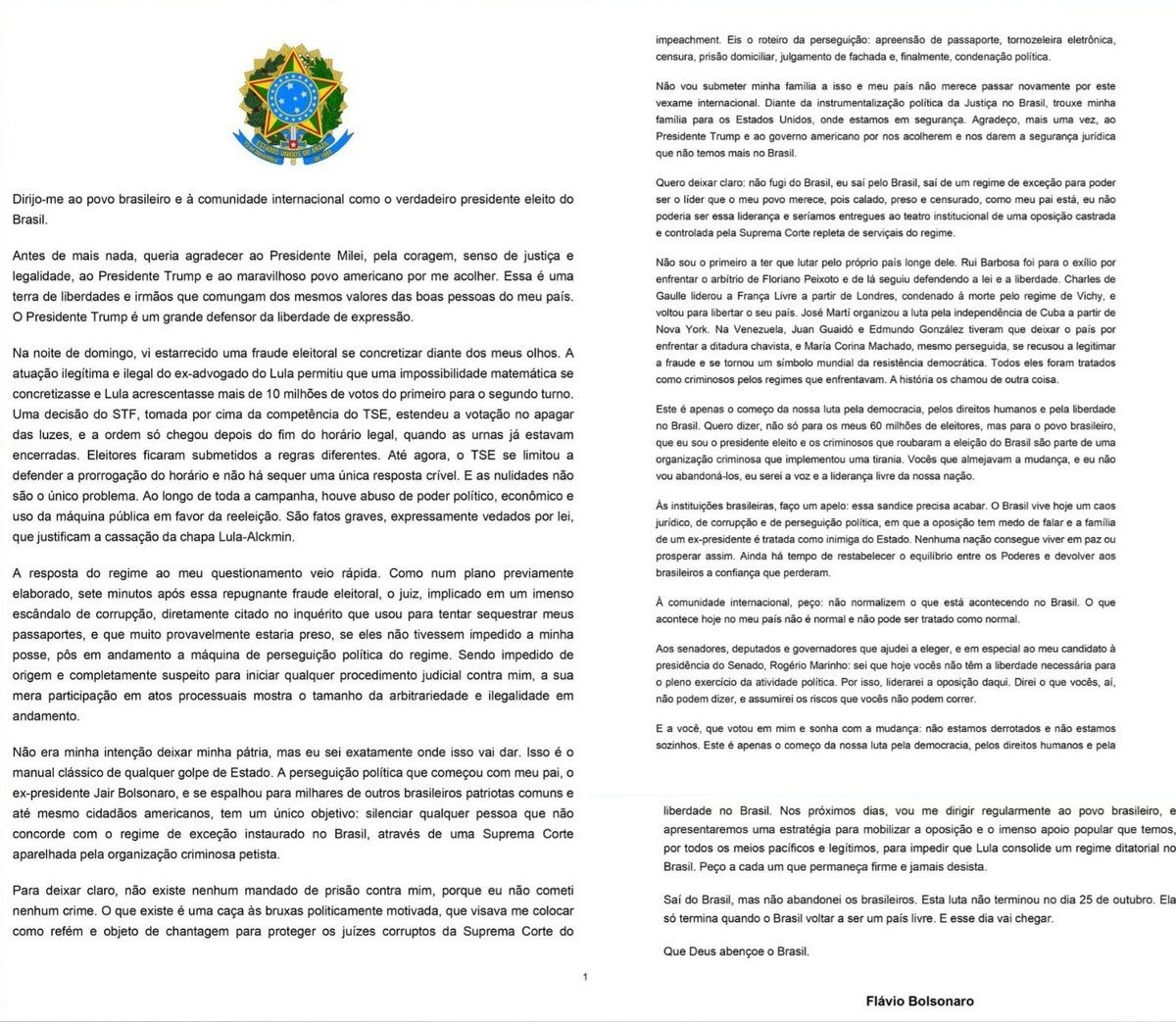 Flávio Bolsonaro open letter Flávio Bolsonaro open letter