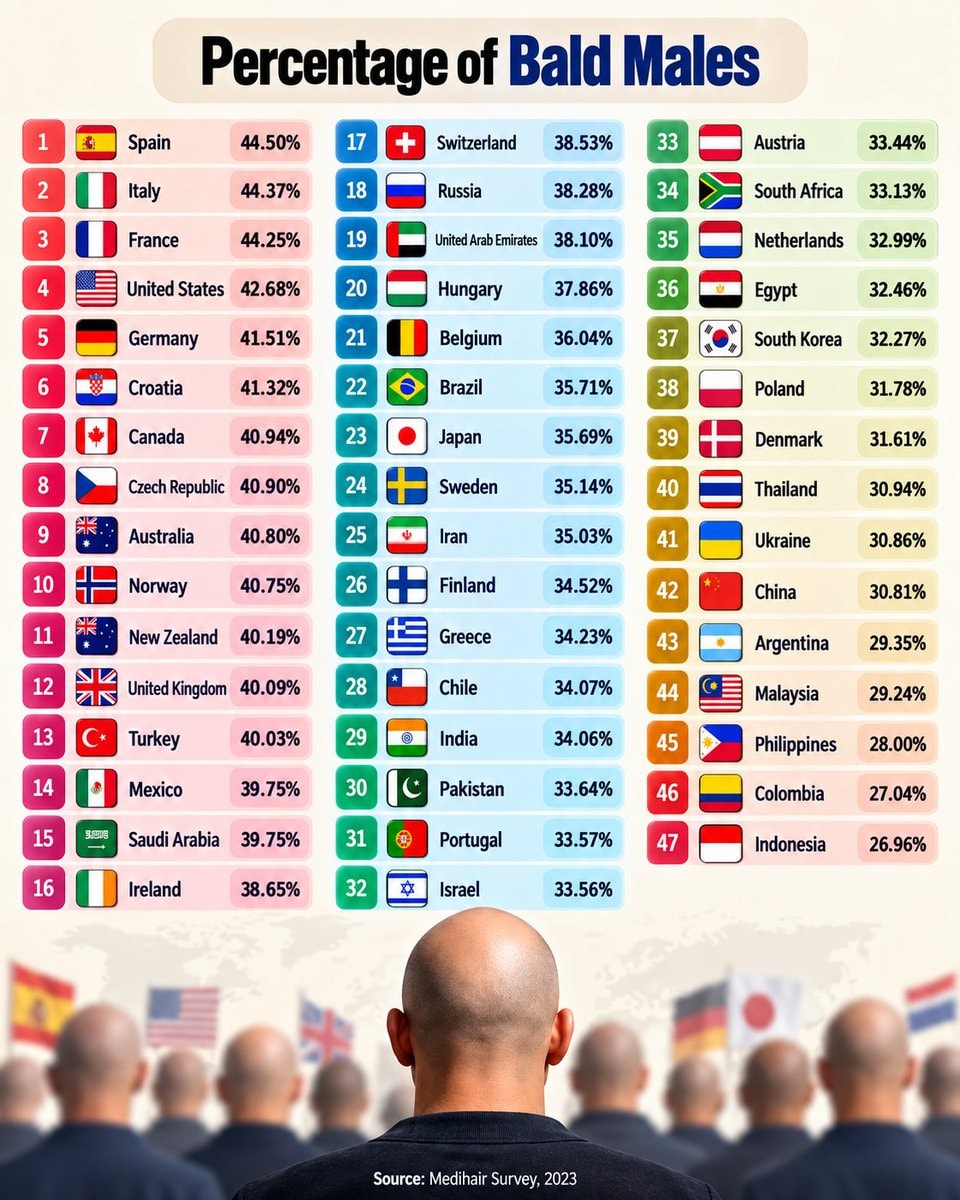Percentage of Bald Males Global Ranking