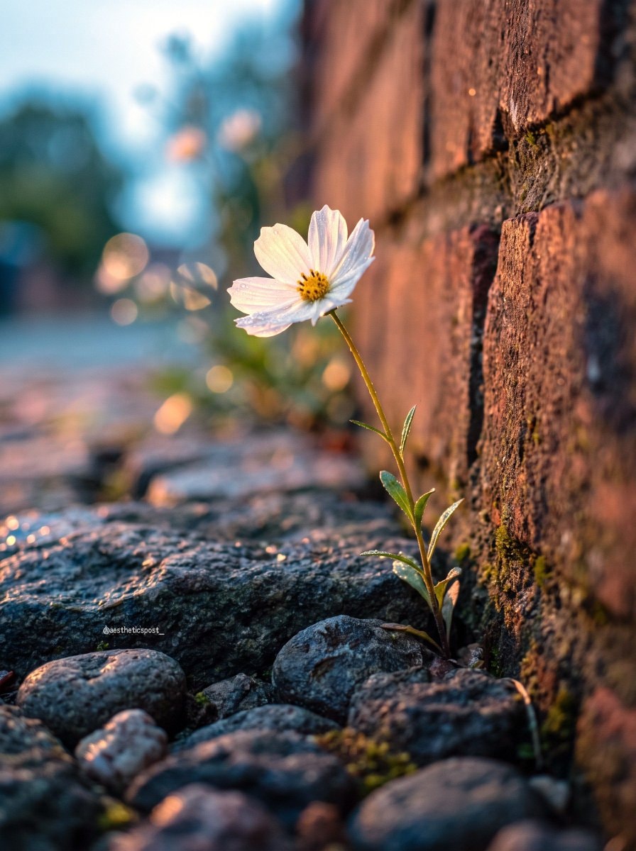 white flower between rocks