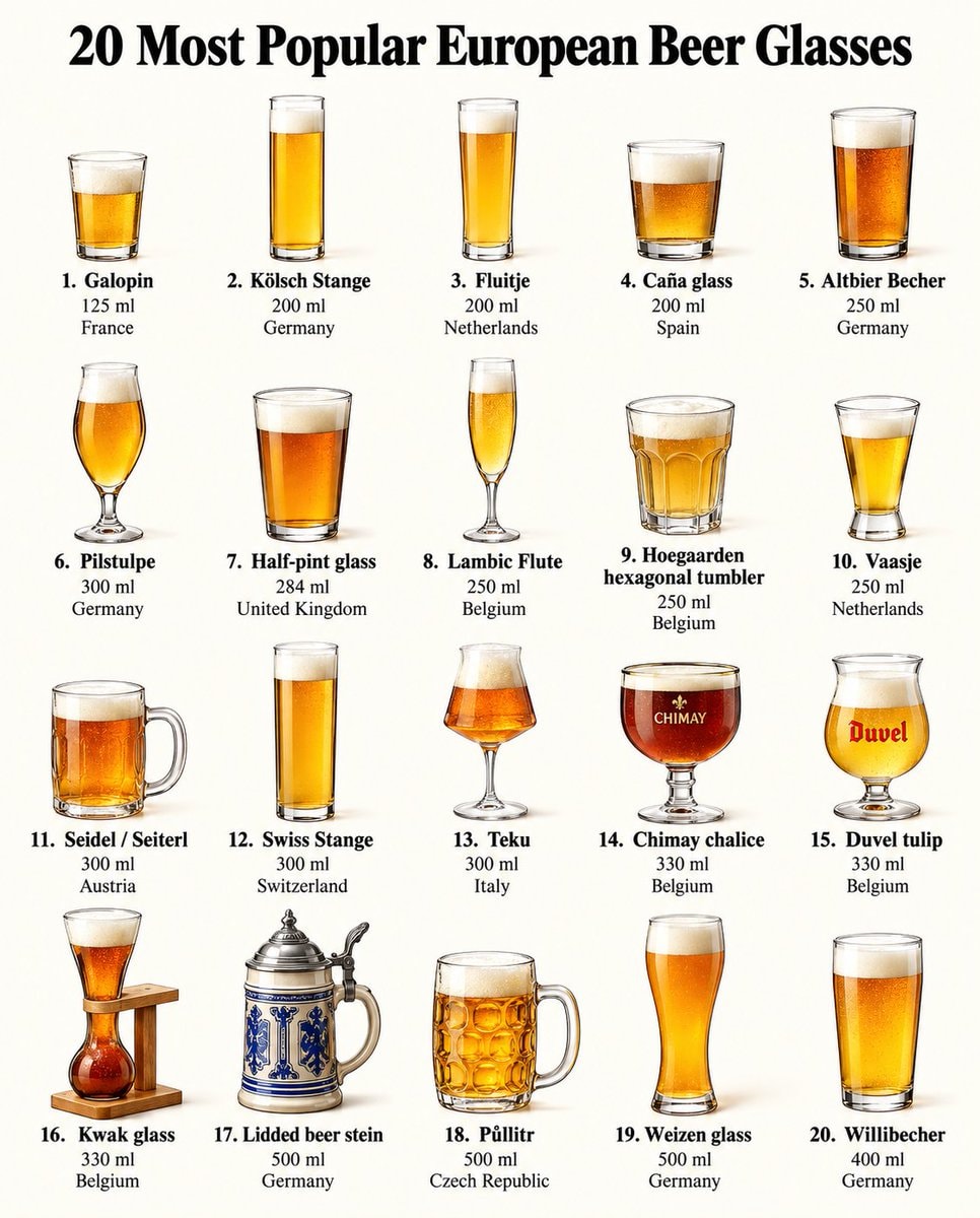 20 European Beer Glasses by Country 20 European Beer Glasses by Country