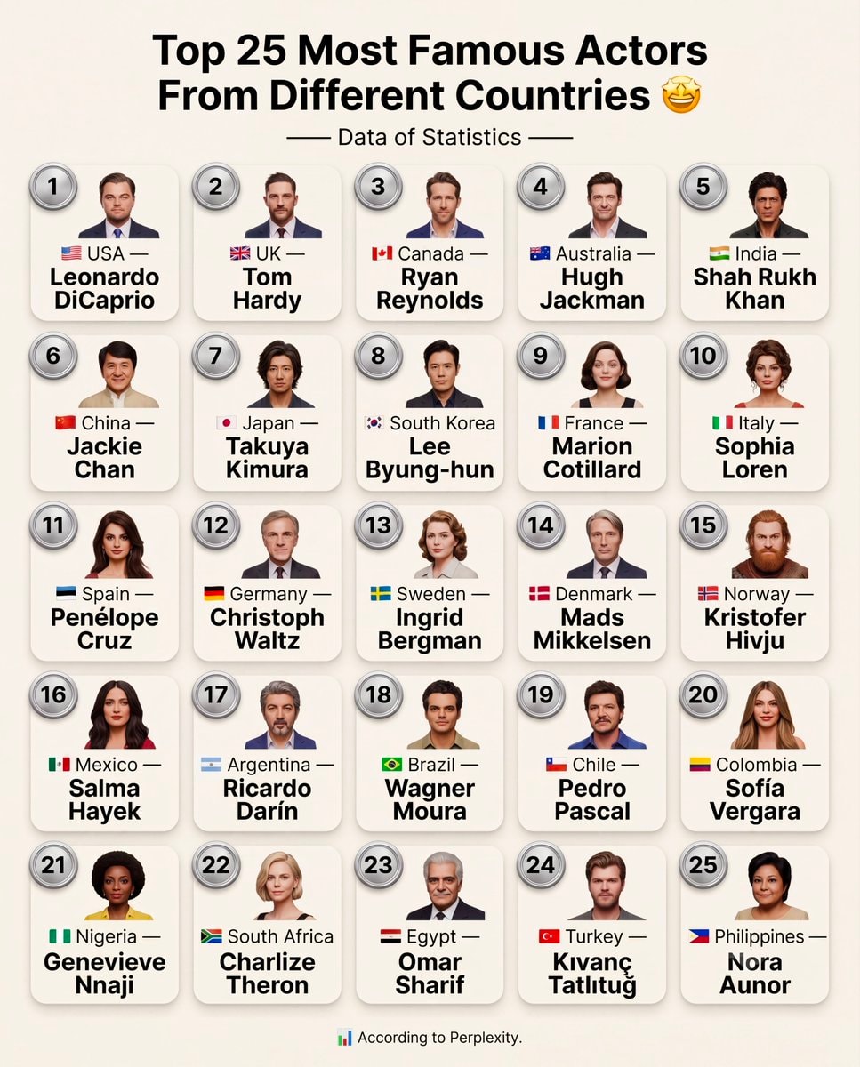 Top 25 Most Famous Actors From Different Countries