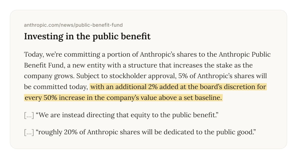 Anthropic public benefit fund equity terms Anthropic public benefit fund equity terms