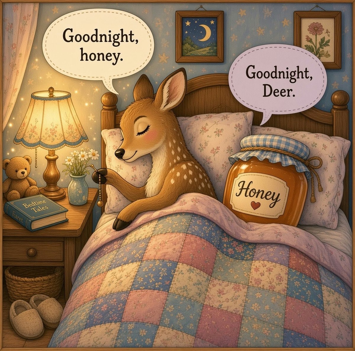 Deer sleeping with Bedtime Tales