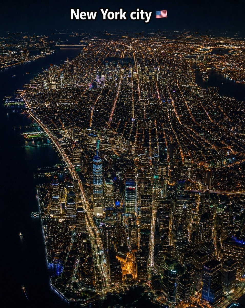 NYC One World Trade Center aerial night