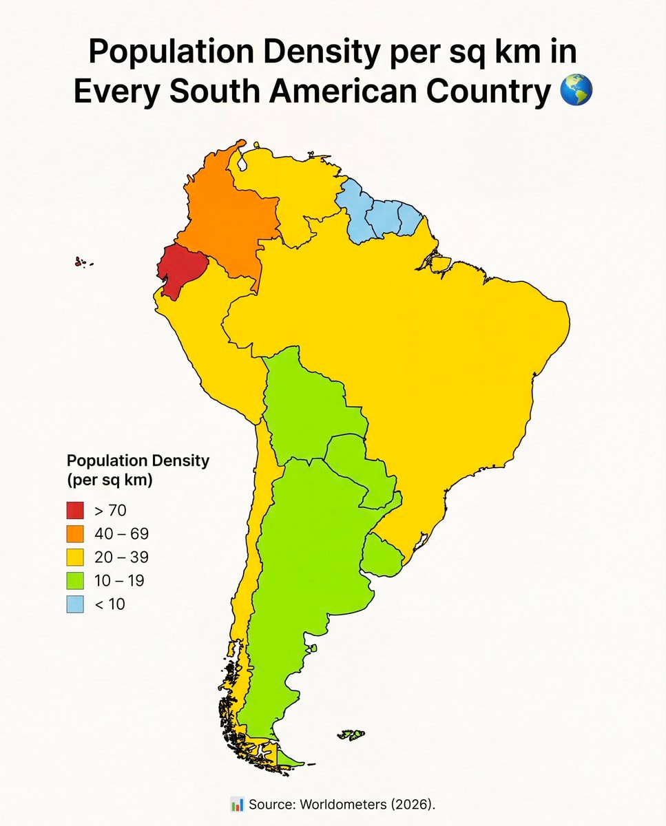 South American population density map