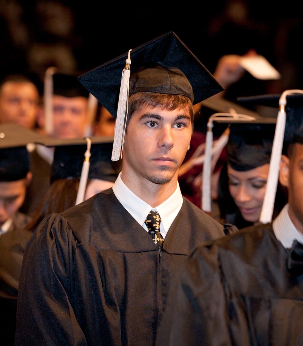 College student graduation cap serious expression College student graduation cap serious expression
