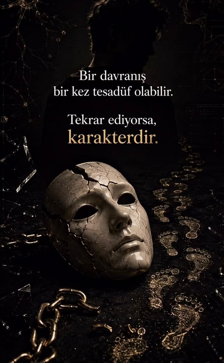 Cracked mask with Turkish quote