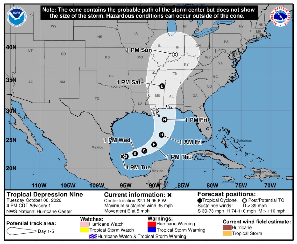 Tropical Depression Nine path Tropical Depression Nine path