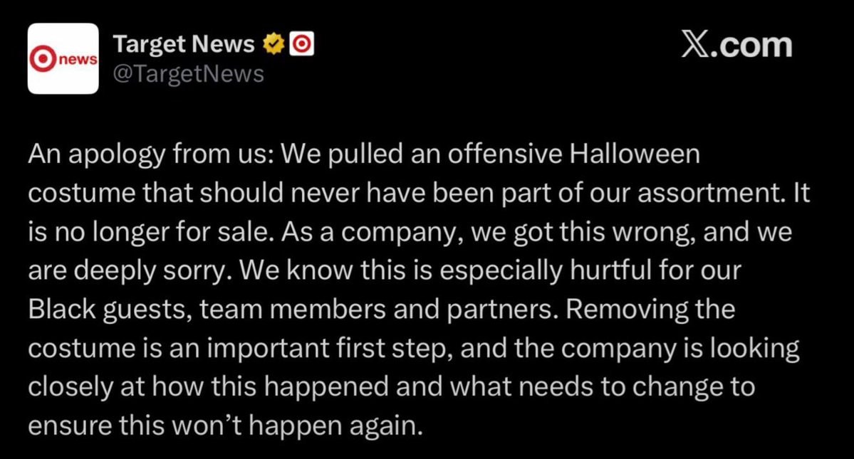 Target Halloween costume apology (photo 2 of 2)