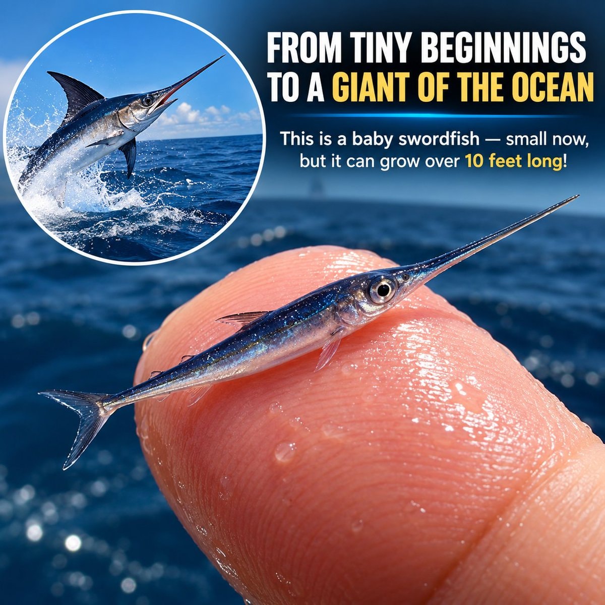 Swordfish growth from larva to 10-foot giant
