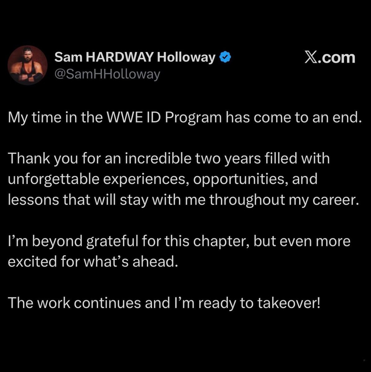 Sam Holloway leaves WWE ID (photo 2 of 2)