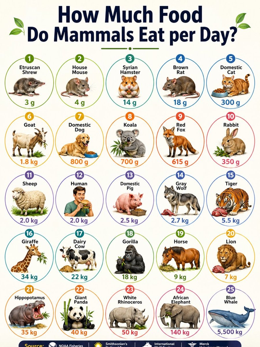 Mammal food consumption per day