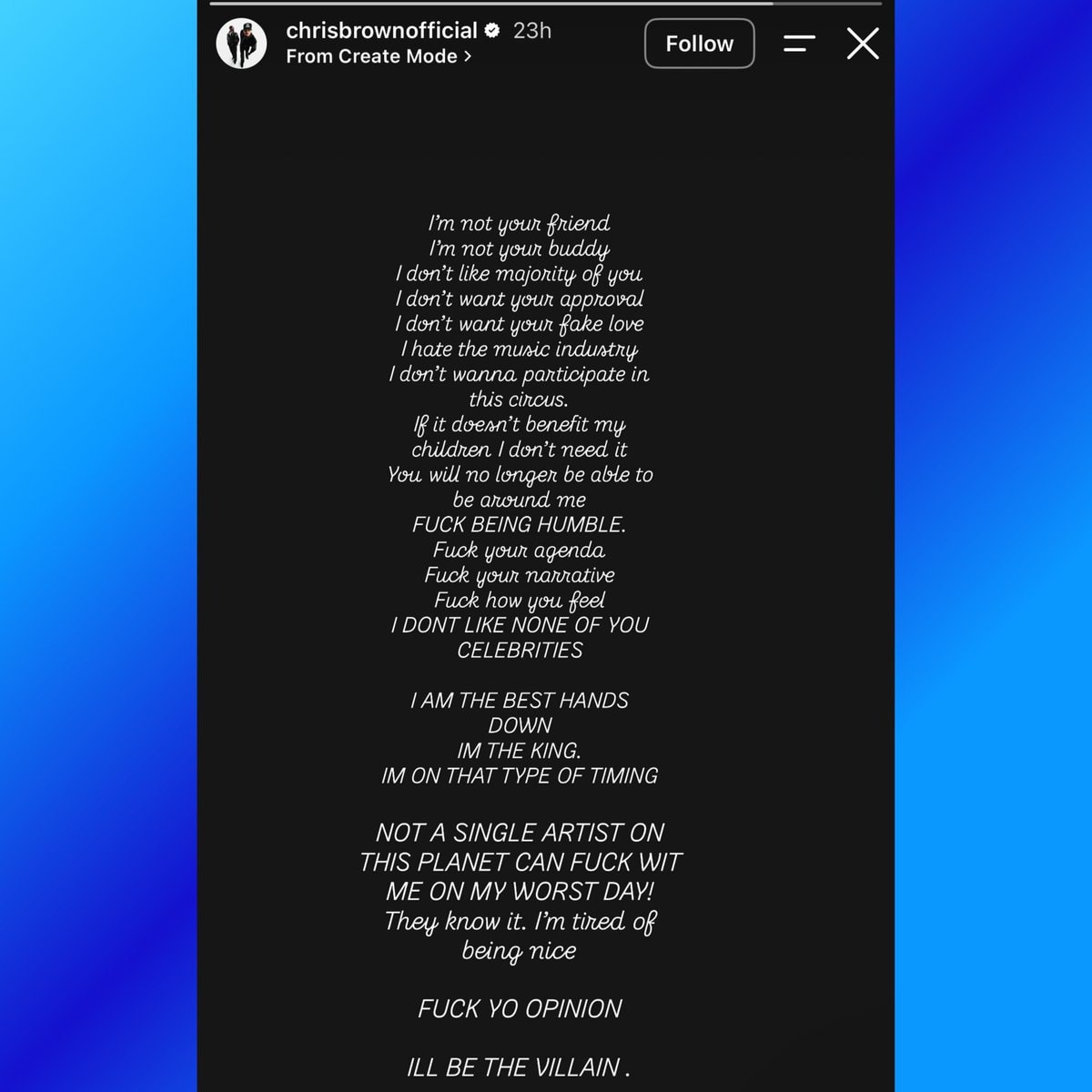 Chris Brown ends humility