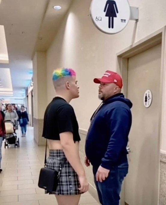 Dad blocks bathroom entry