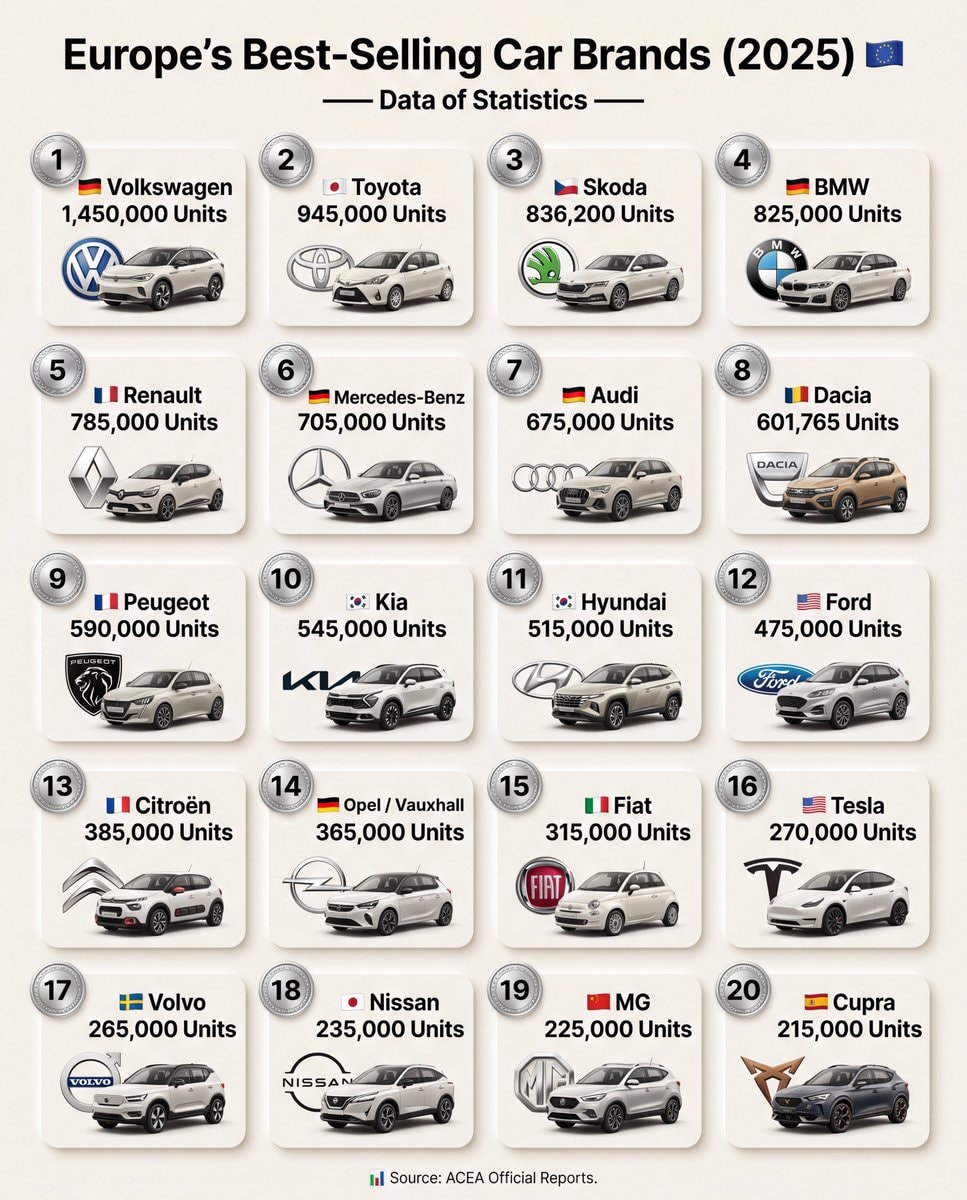 Europe's Best-Selling Car Brands 2025