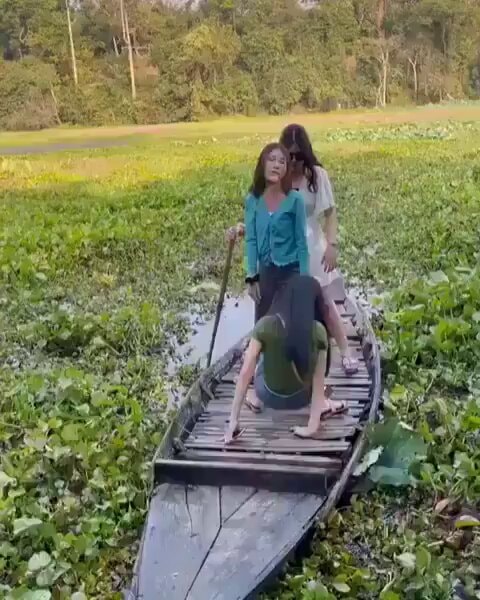 Yoga on a boat with friends