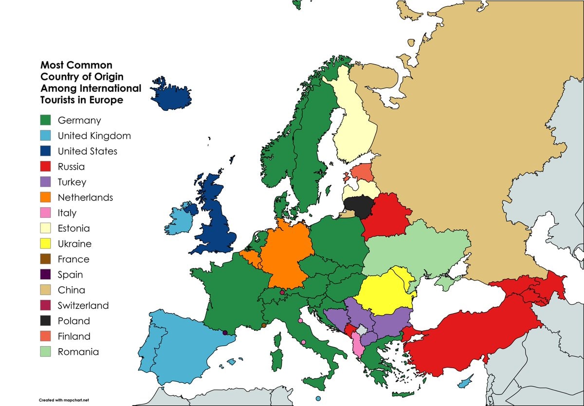 Most common tourist origin in Europe Most common tourist origin in Europe