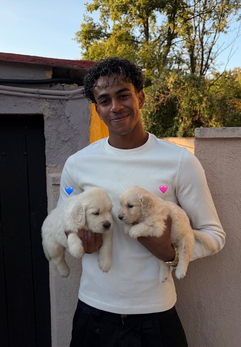 Lamine Yamal with two dogs