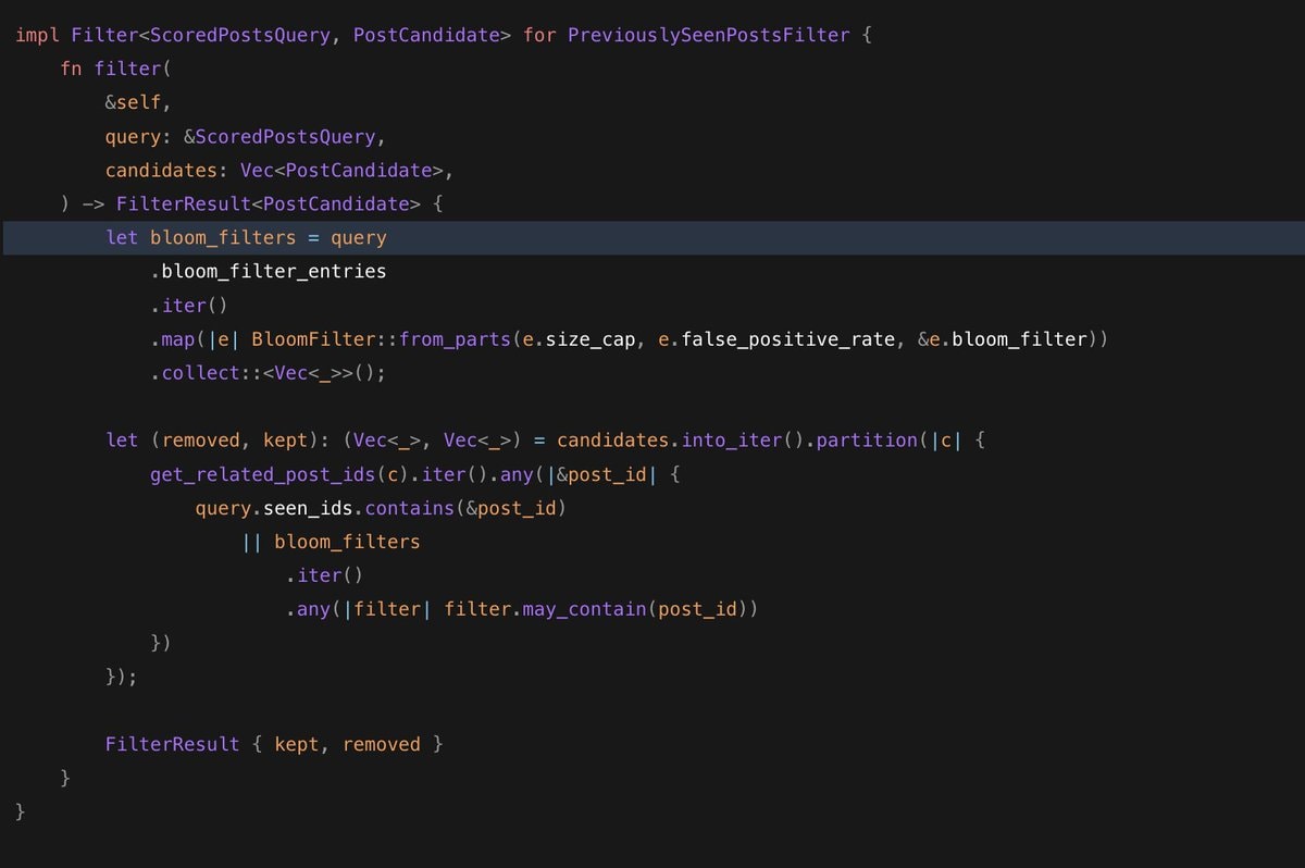 Rust code filtering seen posts