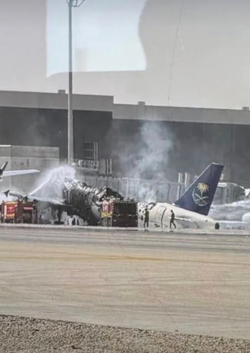 Saudi Arabian Airlines plane fire at Riyadh airport