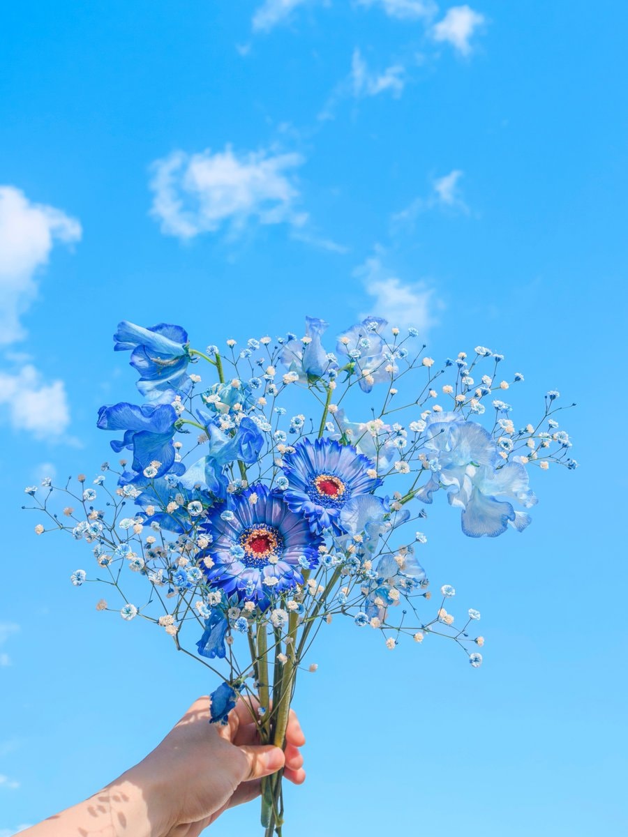 bouquet of flowers against blue sky (photo 4 of 4)