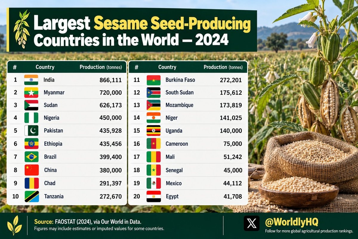 Largest sesame seed producing countries 2024
