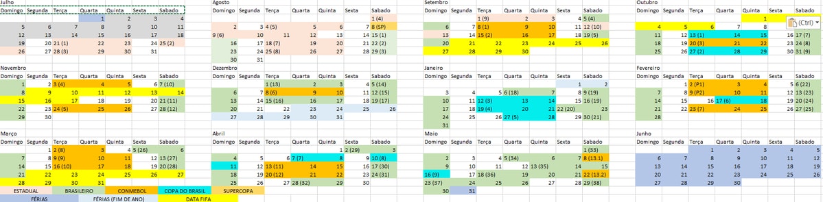 Brazilian calendar simulation vs European schedule