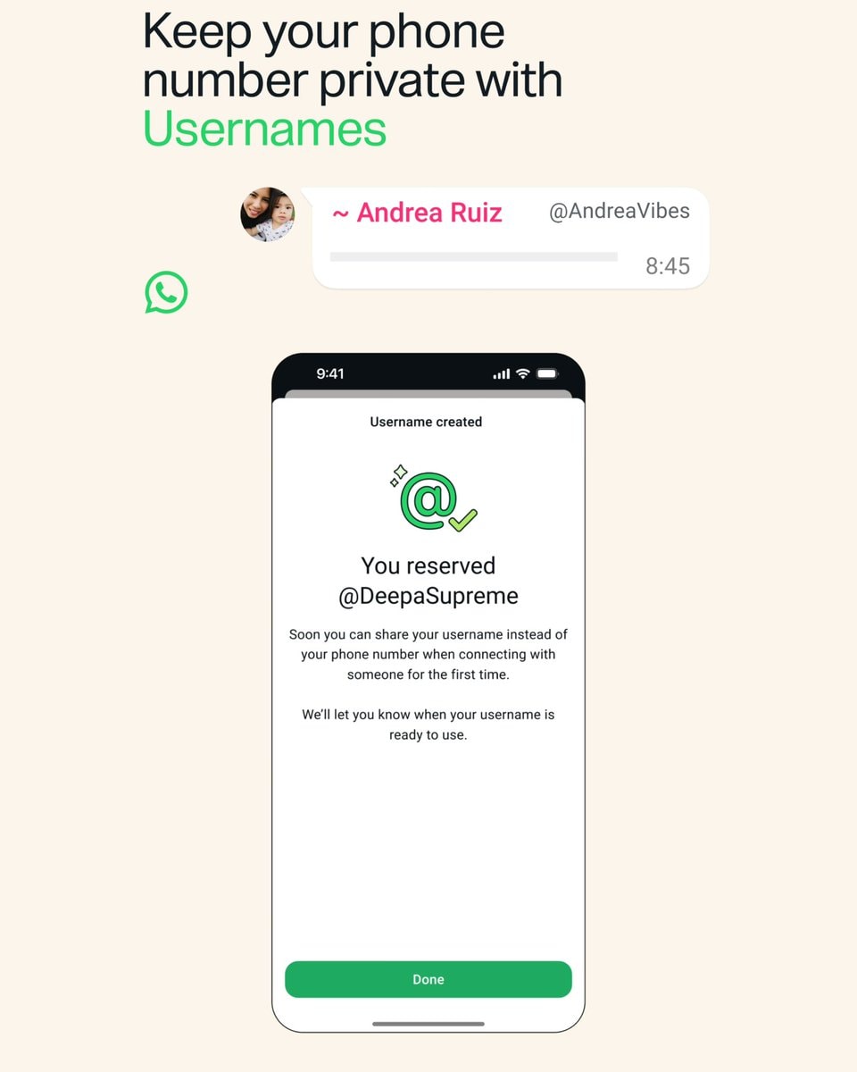 WhatsApp custom username privacy (photo 1 of 2)