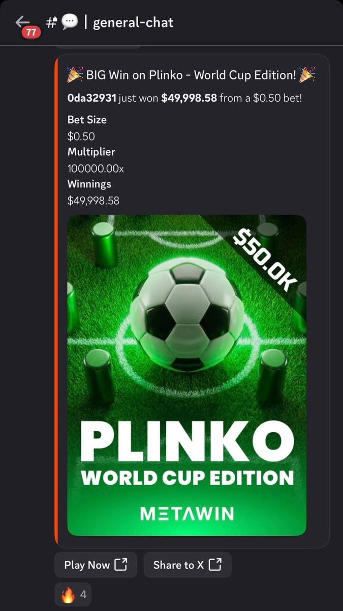 Oda32931 hits 100kx Plinko World Cup