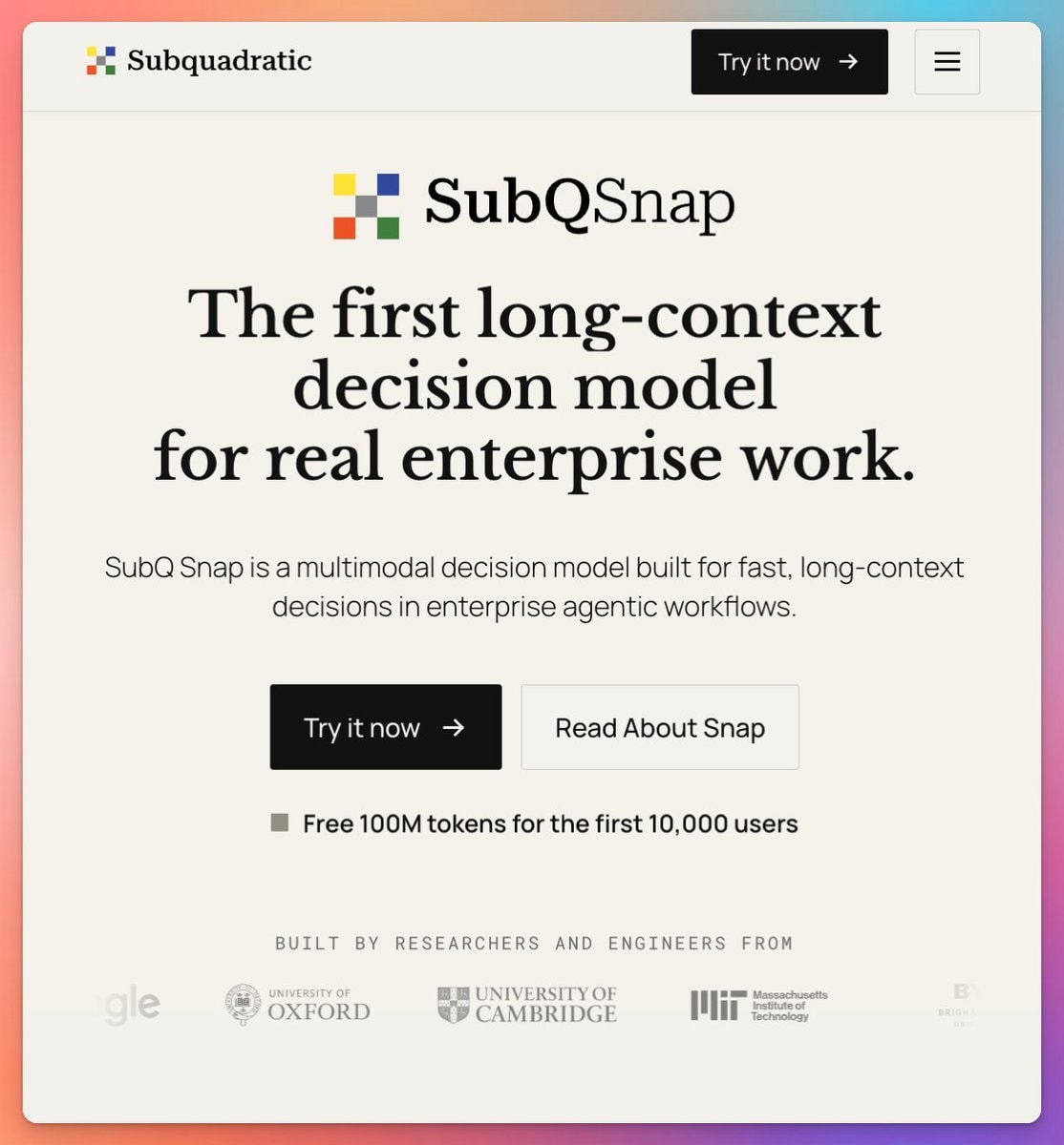 SubQ Snap long-context model launch