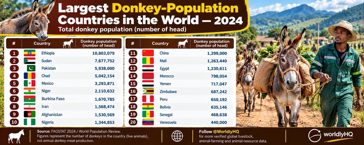 Largest donkey population countries 2024
