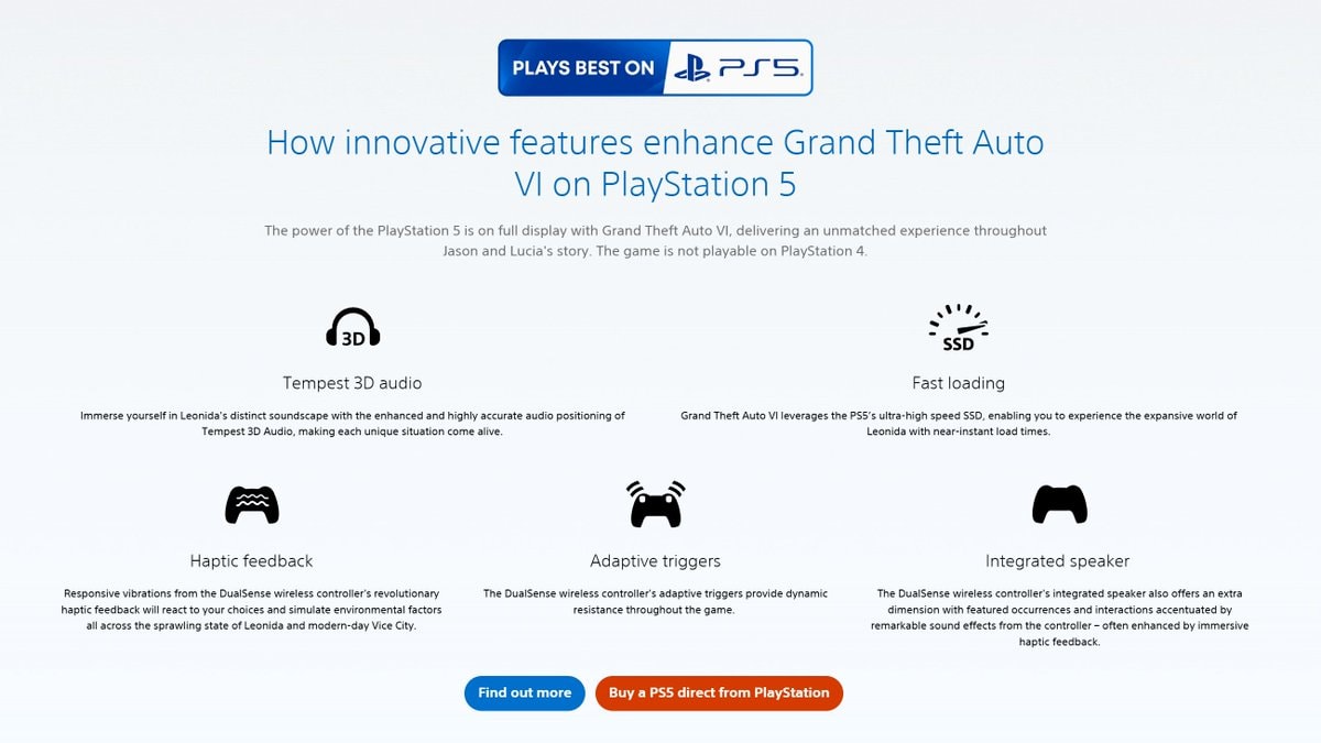 GTA 6 PS5 features list