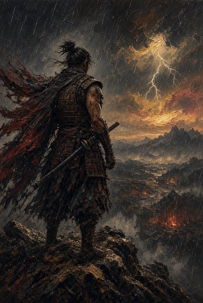 Samurai in thunderstorm