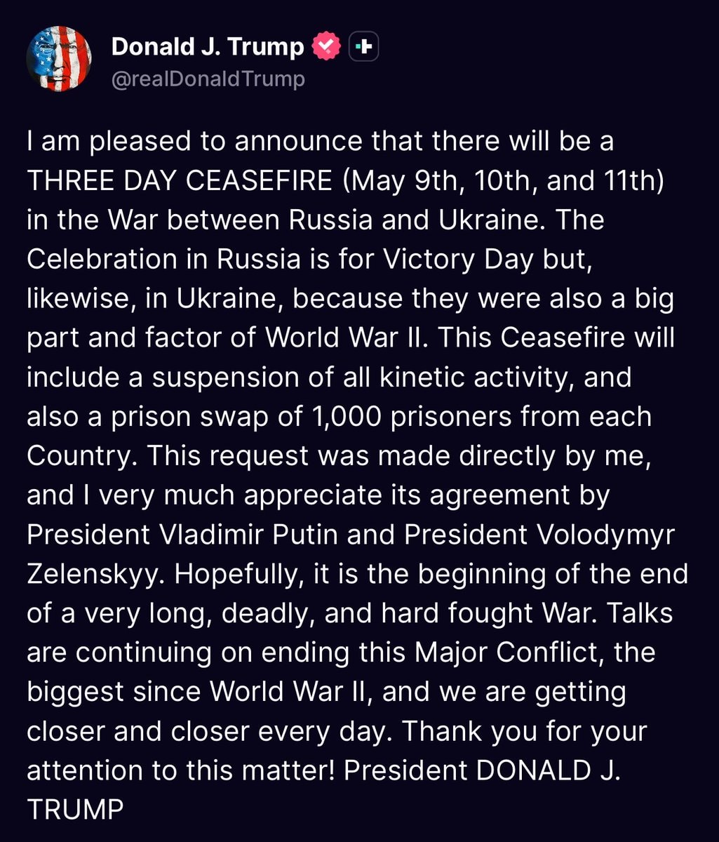 Trump Ceasefire Announcement 🇺🇸🇺🇦🇷🇺