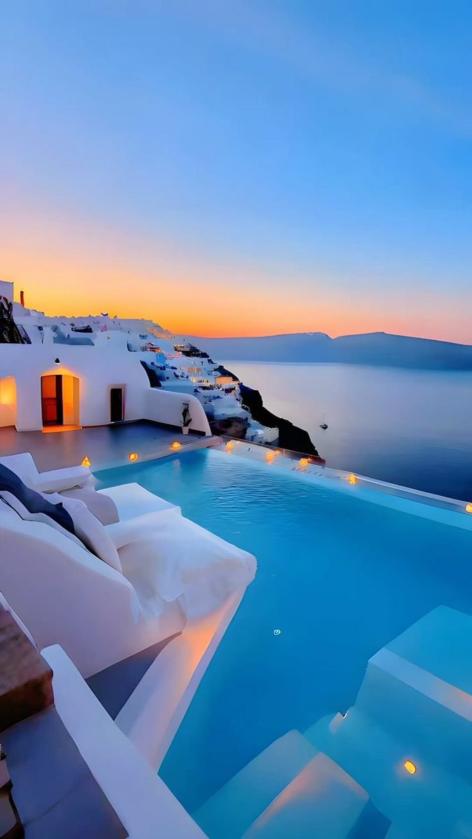 Santorini infinity pool at sunset