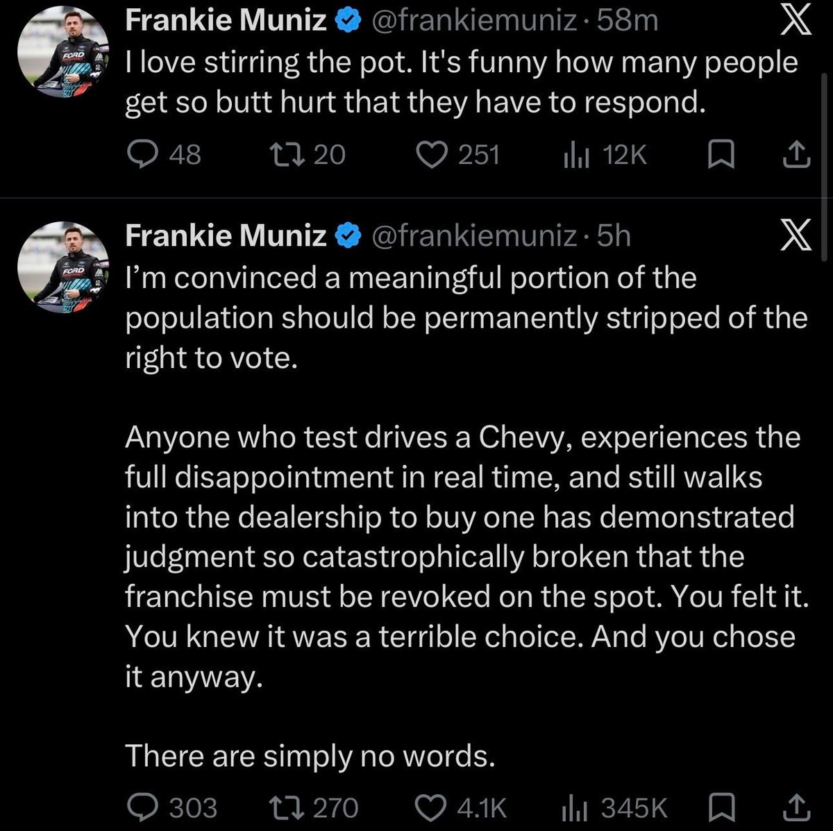 Frankie Muniz on Chevy buyers and voting rights