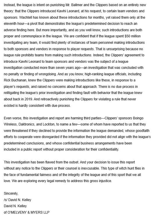 Clippers letter to Adam Silver (photo 2 of 2)
