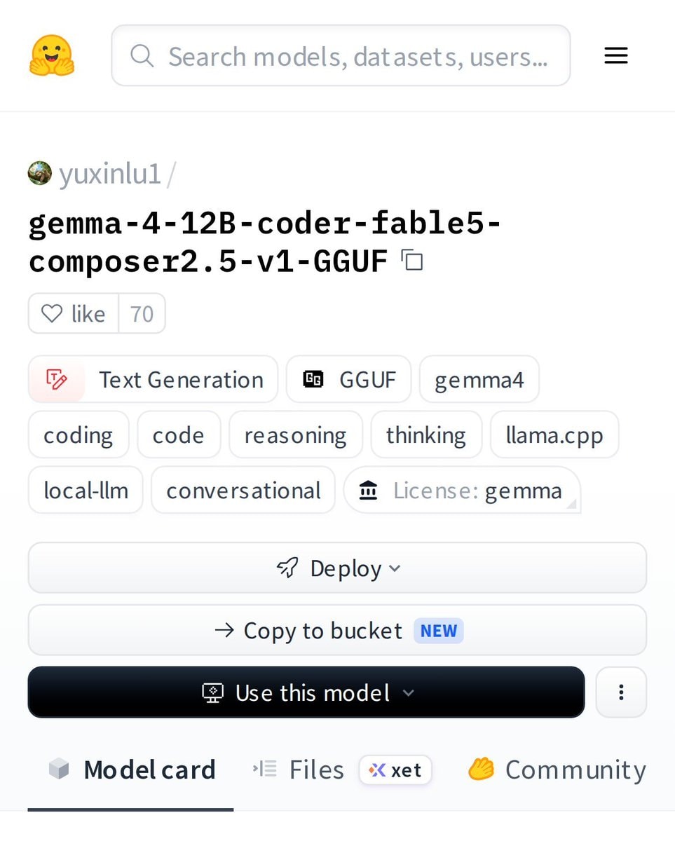 gemma-4-12B-coder GGUF by yuxinlu1 🔥 gemma-4-12B-coder GGUF by yuxinlu1 🔥