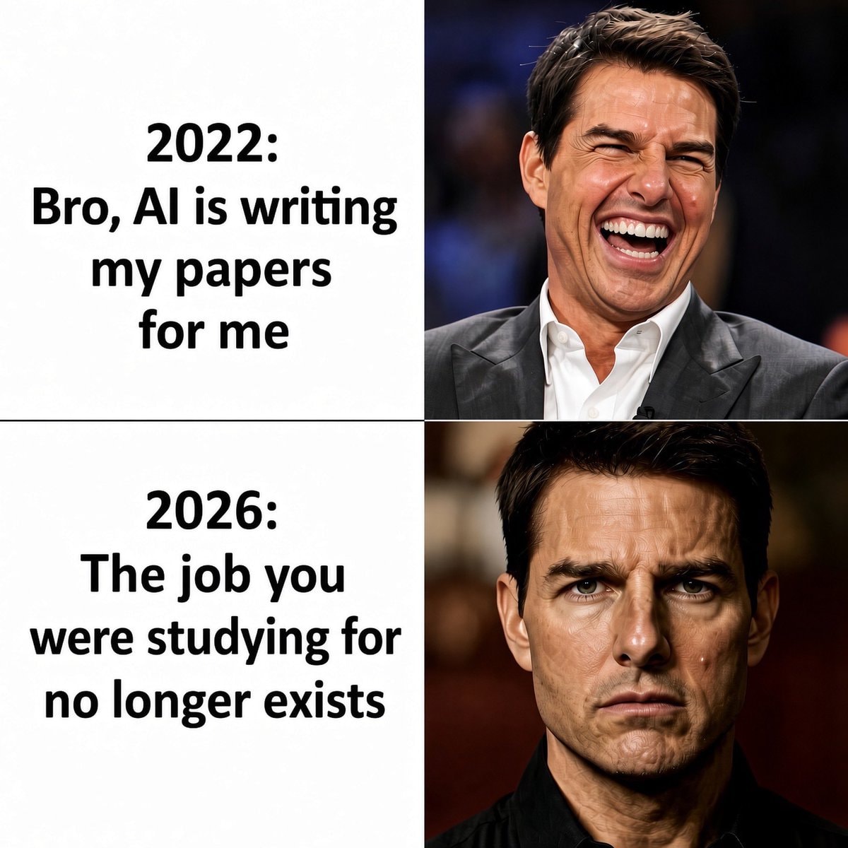 Tom Cruise AI 2022 vs 2026 meme