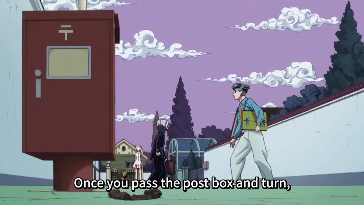 Jojo anime scene with Koichi and Rohan